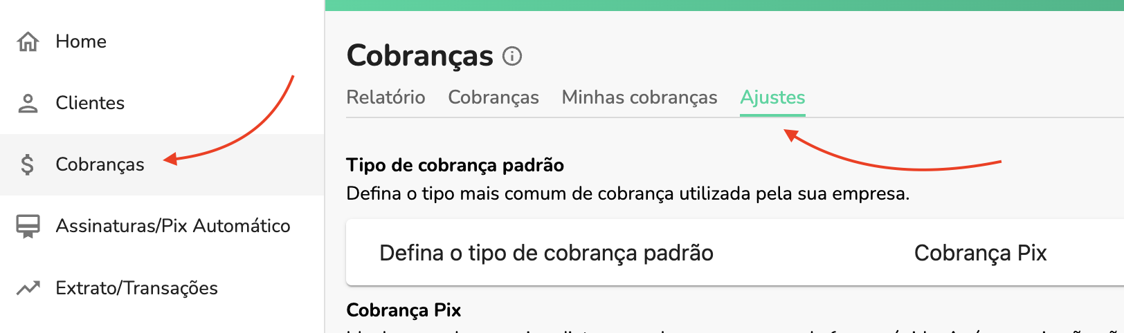 Configurações de cobranças